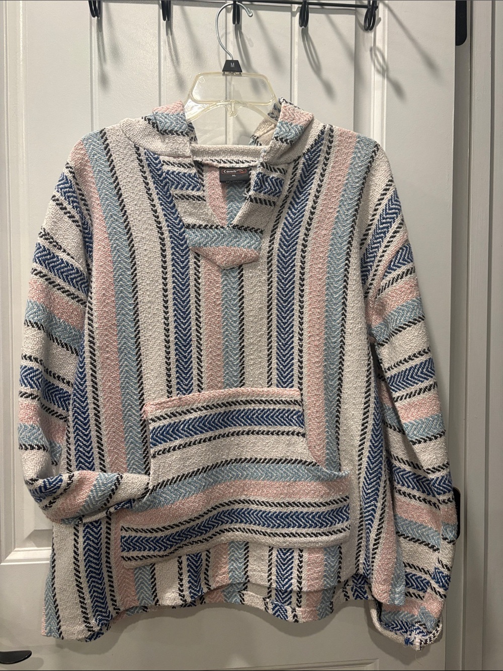 Pastel Striped Hooded Baja Sweater - Pink, Blue & Cream XL